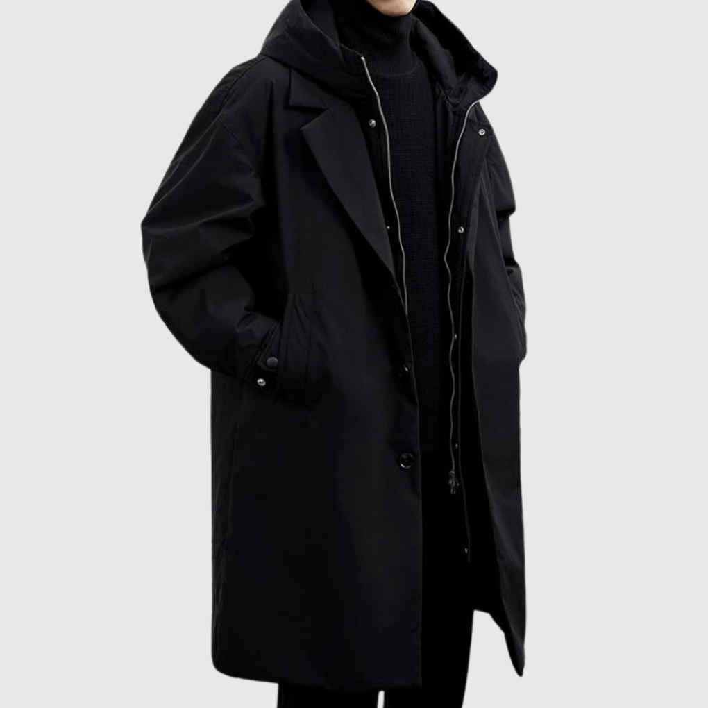 Men's Hooded Zipper Front Trench Coat