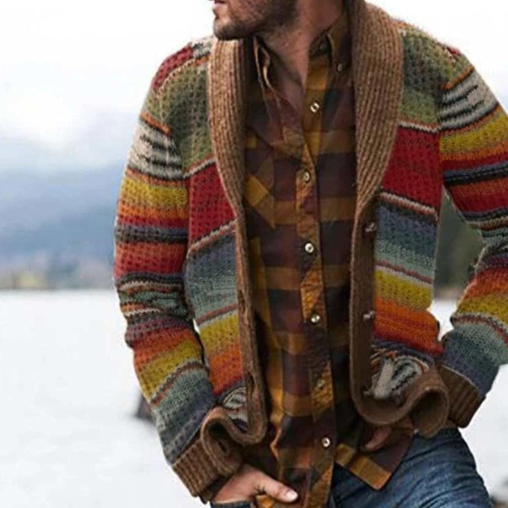 Men's Striped Shawl Collar Button Front Cardigan