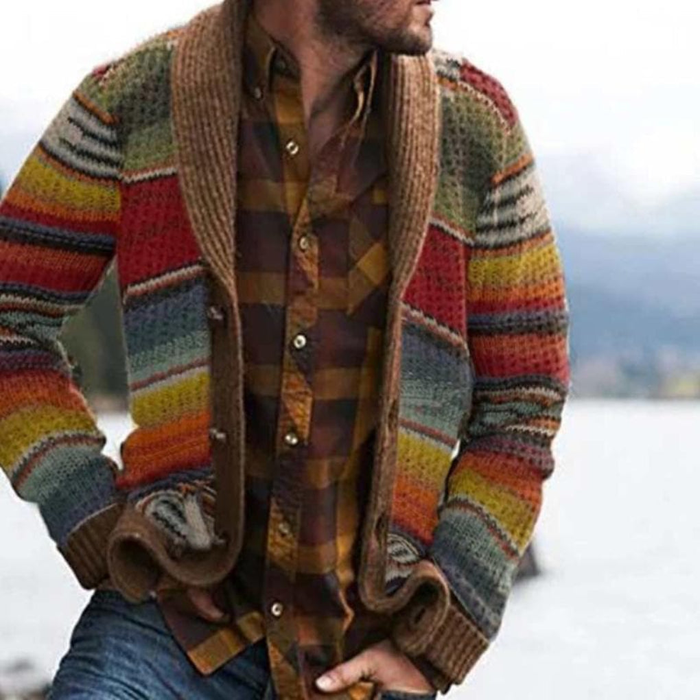 Men's Striped Shawl Collar Button Front Cardigan