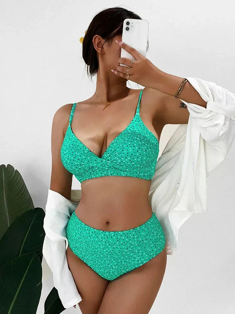 Women's High Waist Bikini Set Wrap Crossover Top Two-Piece Swimsuit