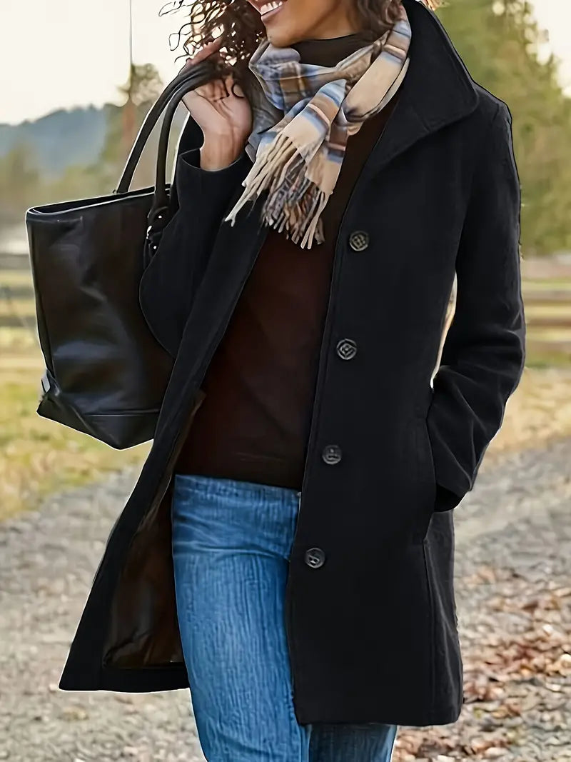 Women's Button Front Long Coat with Pockets
