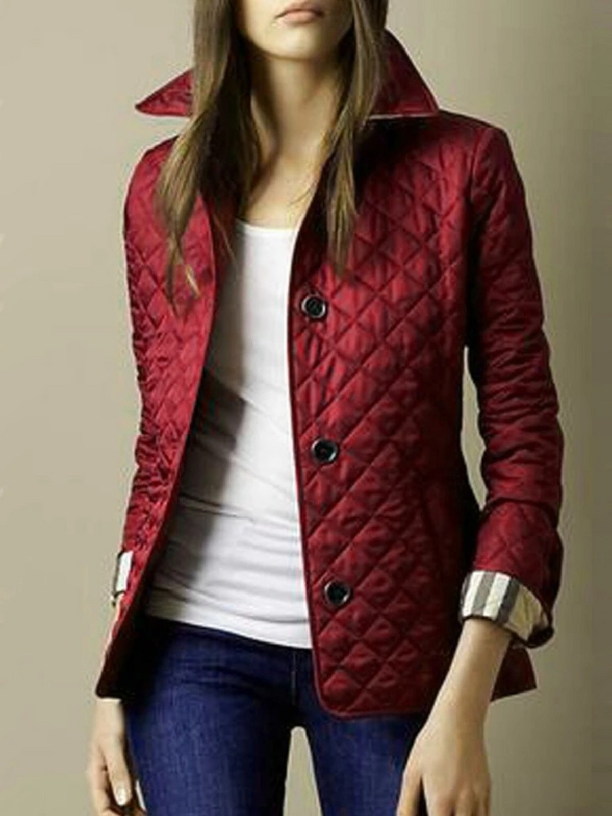 Women's Diamond Quilted Turn Down Collar Jacket