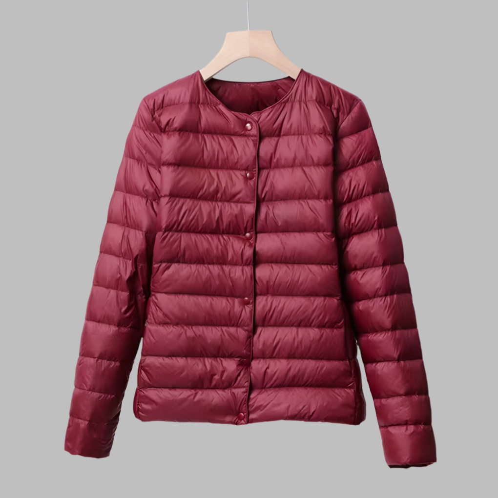 Women's Quilted Round Neck Snap Front Jacket