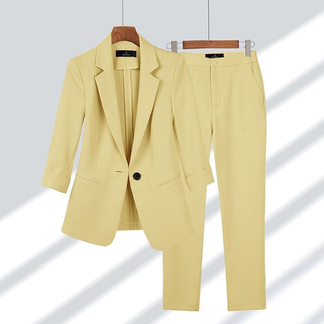 Women's Single Button Lapel Blazer Trousers Set