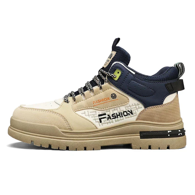 Men's High Top Lace-Up Sneakers Chunky Lug Sole Hiking Style Shoes