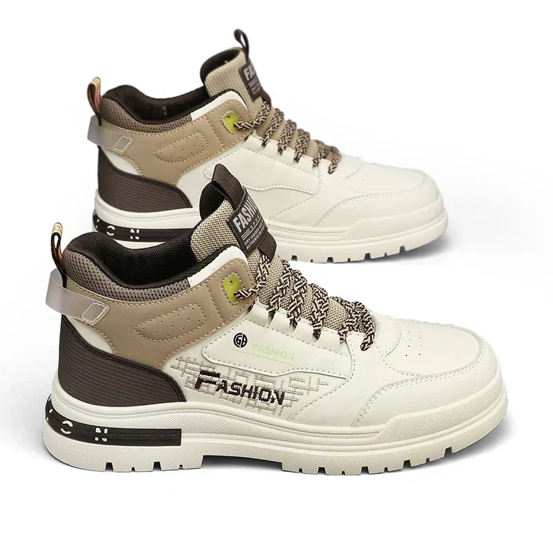 Men's High Top Lace-Up Sneakers Chunky Lug Sole Hiking Style Shoes