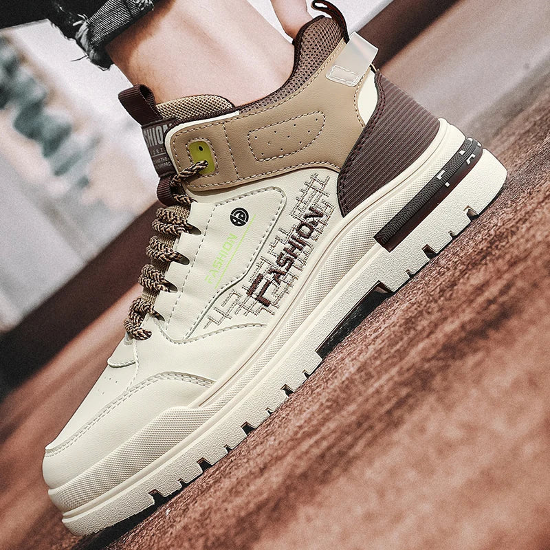 Men's High Top Lace-Up Sneakers Chunky Lug Sole Hiking Style Shoes