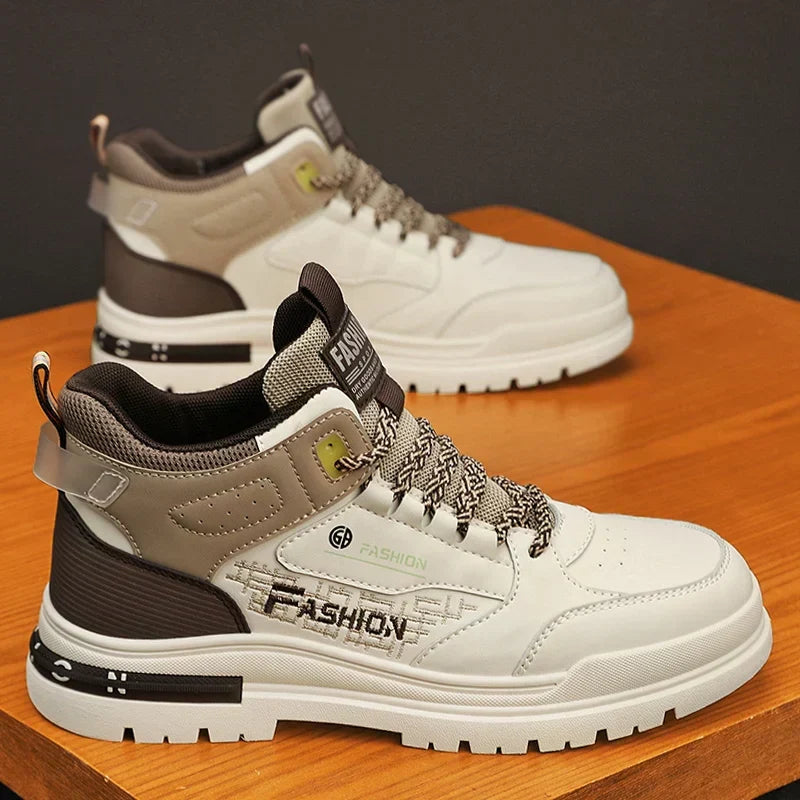Men's High Top Lace-Up Sneakers Chunky Lug Sole Hiking Style Shoes