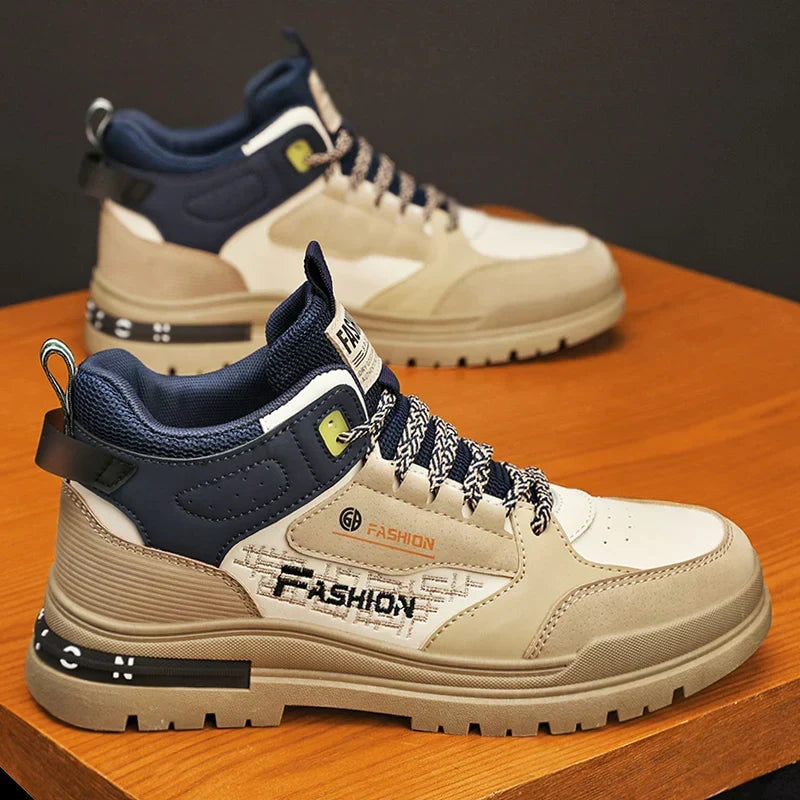 Men's High Top Lace-Up Sneakers Chunky Lug Sole Hiking Style Shoes