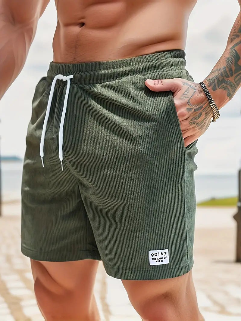 Men's Ribbed Drawstring Beach Shorts Elastic Waist