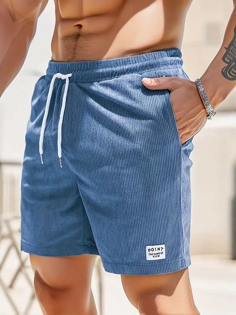 Men's Ribbed Drawstring Beach Shorts Elastic Waist