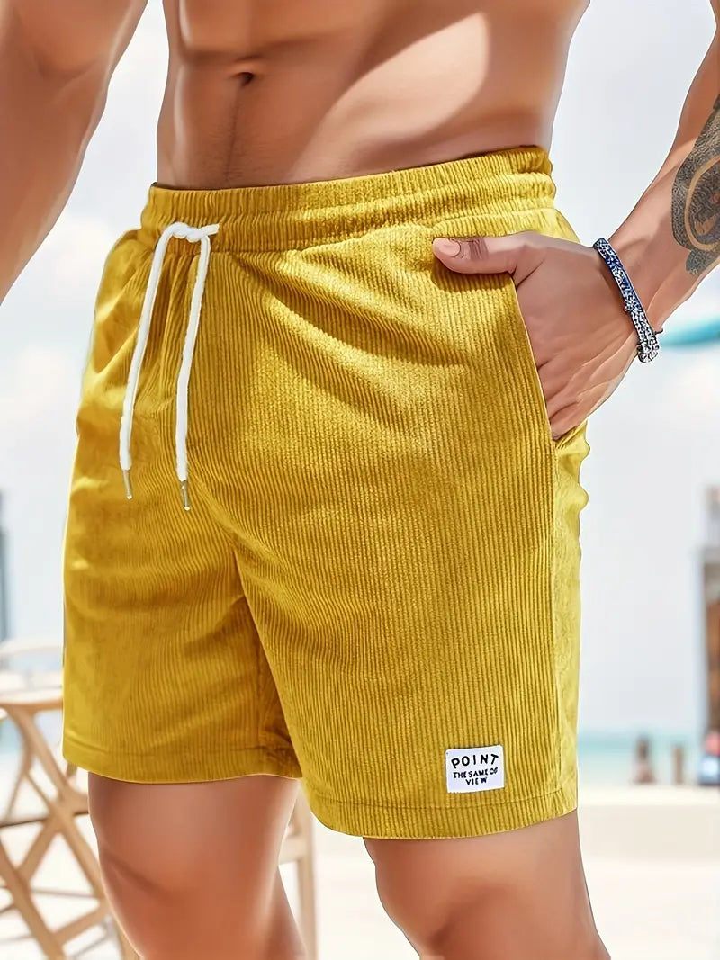 Men's Ribbed Drawstring Beach Shorts Elastic Waist