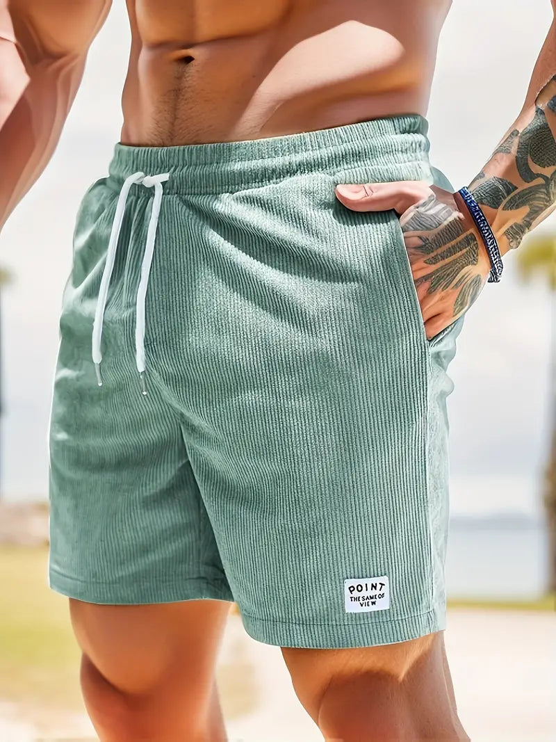 Men's Ribbed Drawstring Beach Shorts Elastic Waist