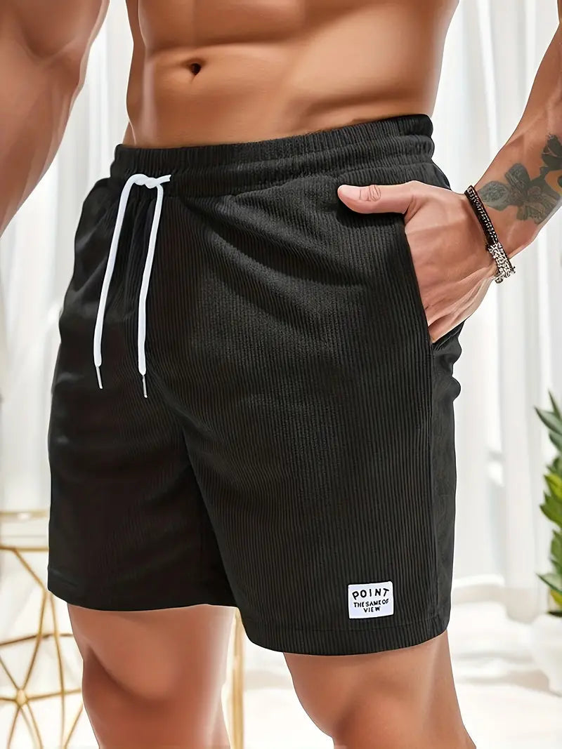 Men's Ribbed Drawstring Beach Shorts Elastic Waist