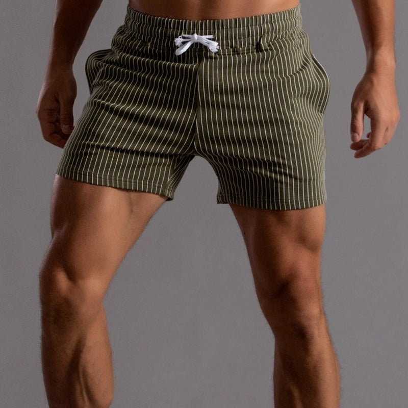 Men's Striped Athletic Shorts Gym & Beach