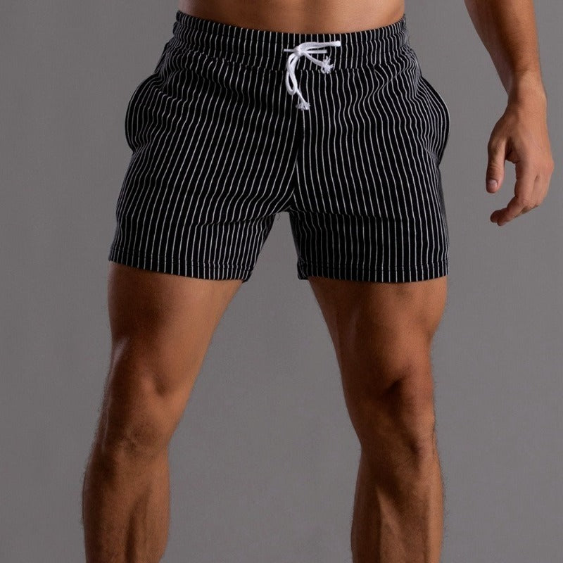 Men's Striped Athletic Shorts Gym & Beach