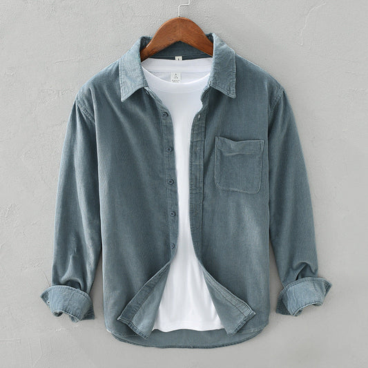 Men's Button Front Corduroy Shirt with Chest Pocket