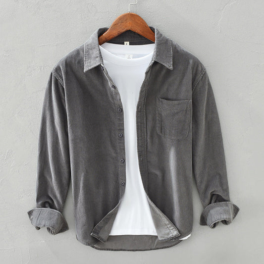 Men's Button Front Corduroy Shirt with Chest Pocket