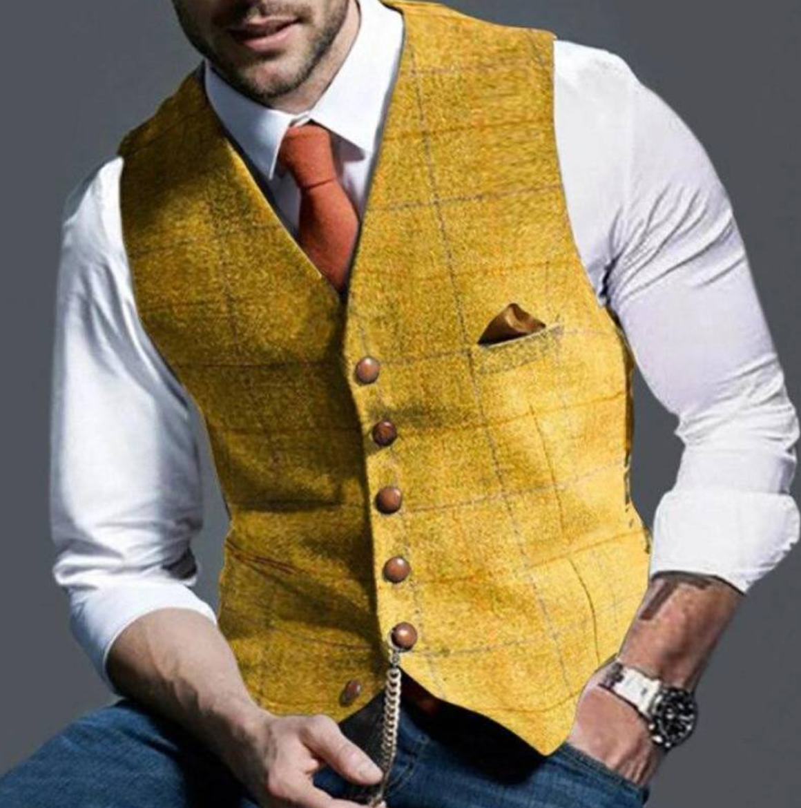 Men's Button Front V-Neck Tailored Fit Vest