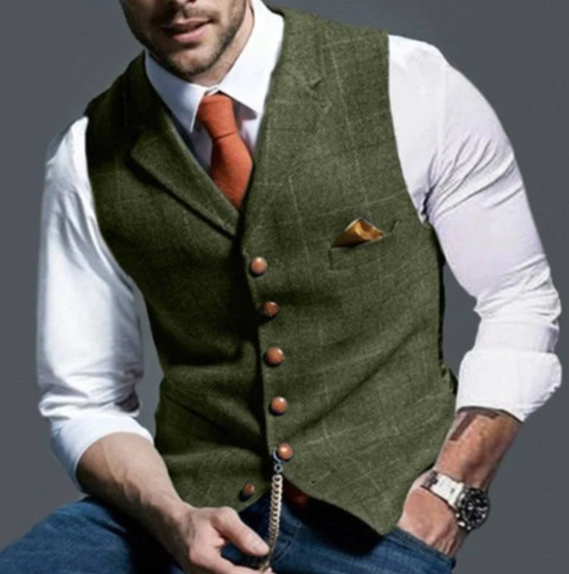 Men's Button Front V-Neck Tailored Fit Vest