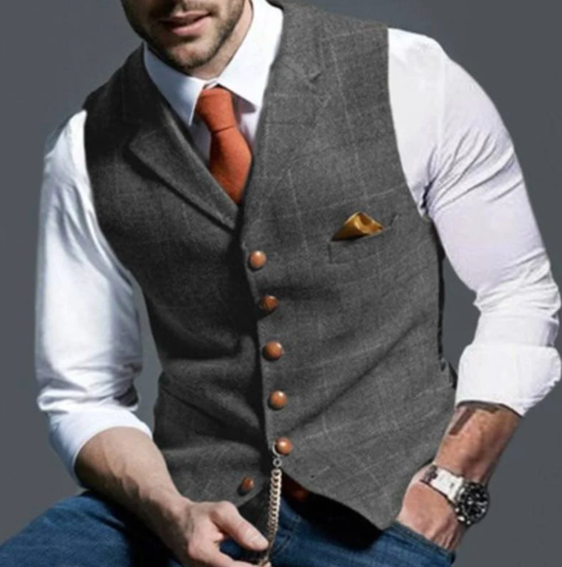 Men's Button Front V-Neck Tailored Fit Vest