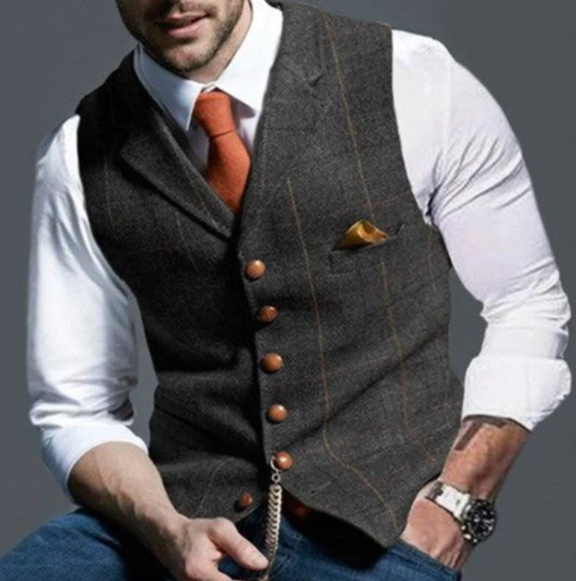 Men's Button Front V-Neck Tailored Fit Vest