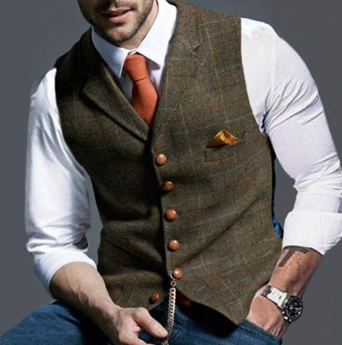 Men's Button Front V-Neck Tailored Fit Vest