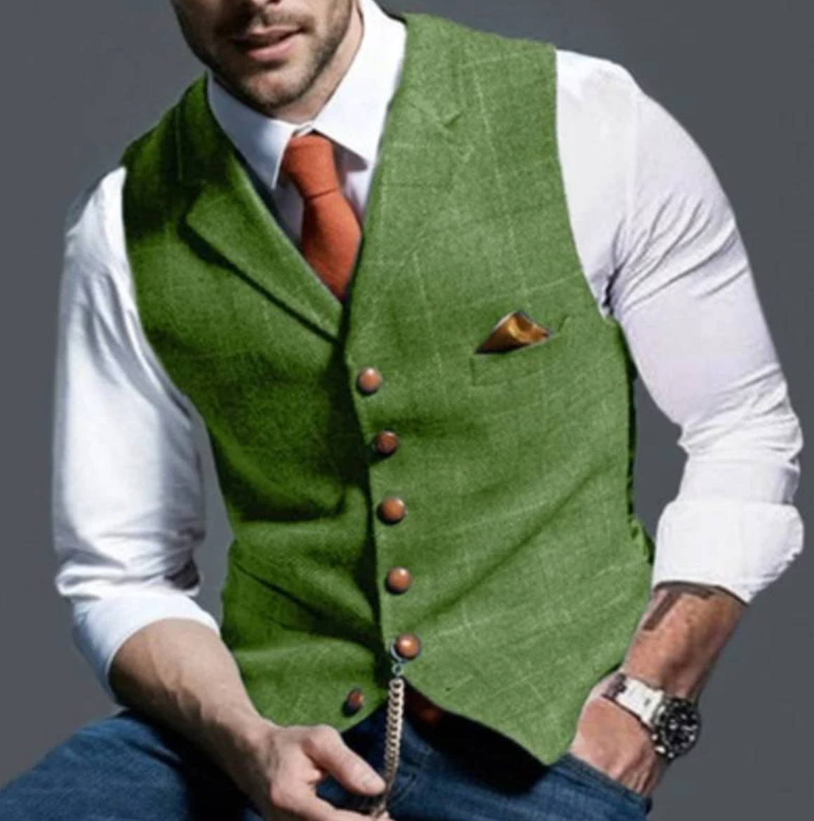 Men's Button Front V-Neck Tailored Fit Vest