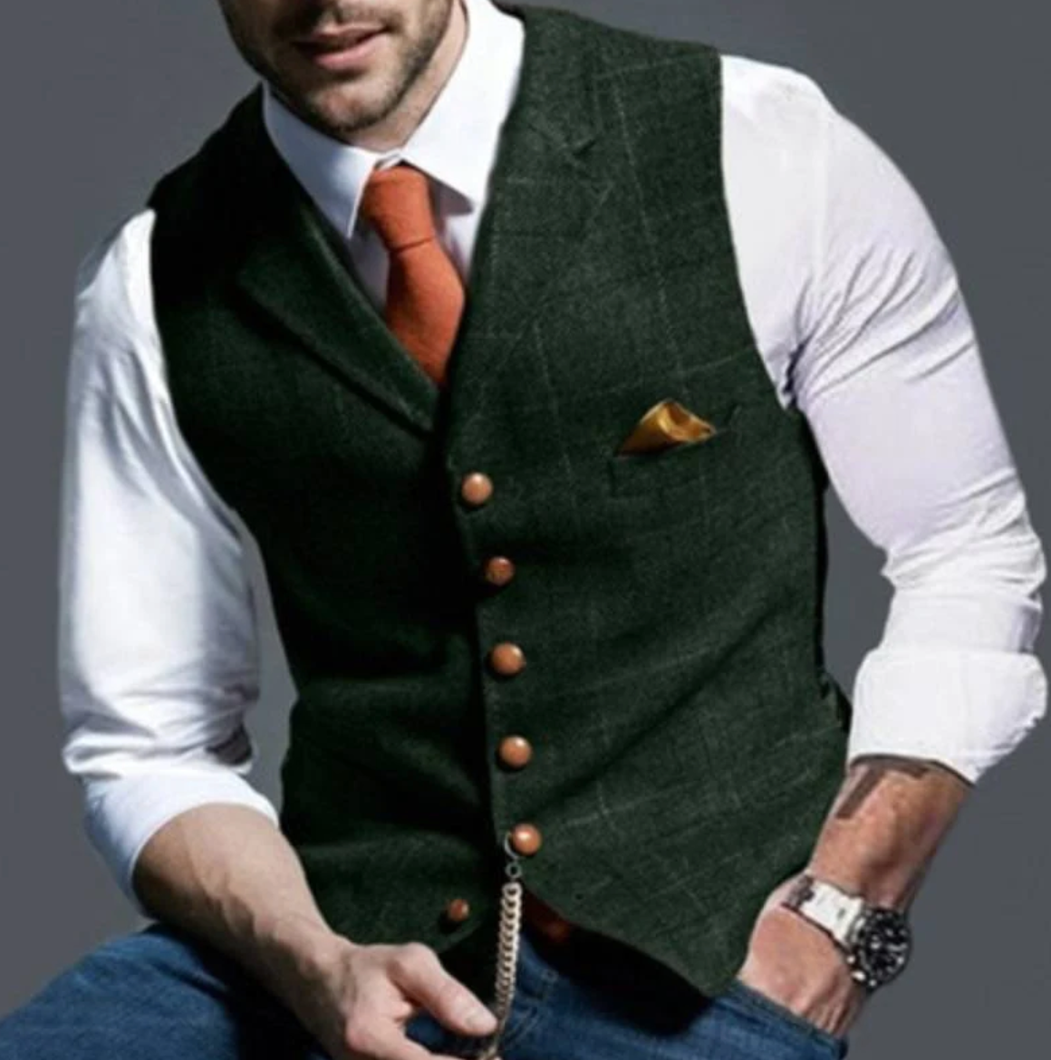 Men's Button Front V-Neck Tailored Fit Vest