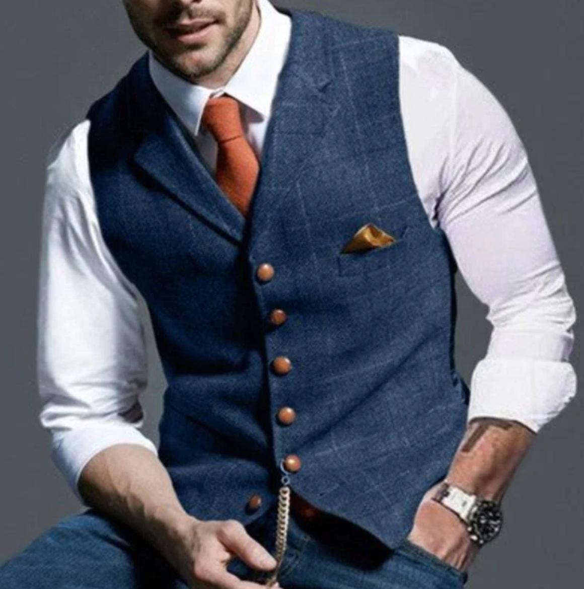 Men's Button Front V-Neck Tailored Fit Vest