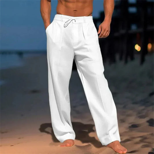 Men's Drawstring Pleated Straight Leg Trousers