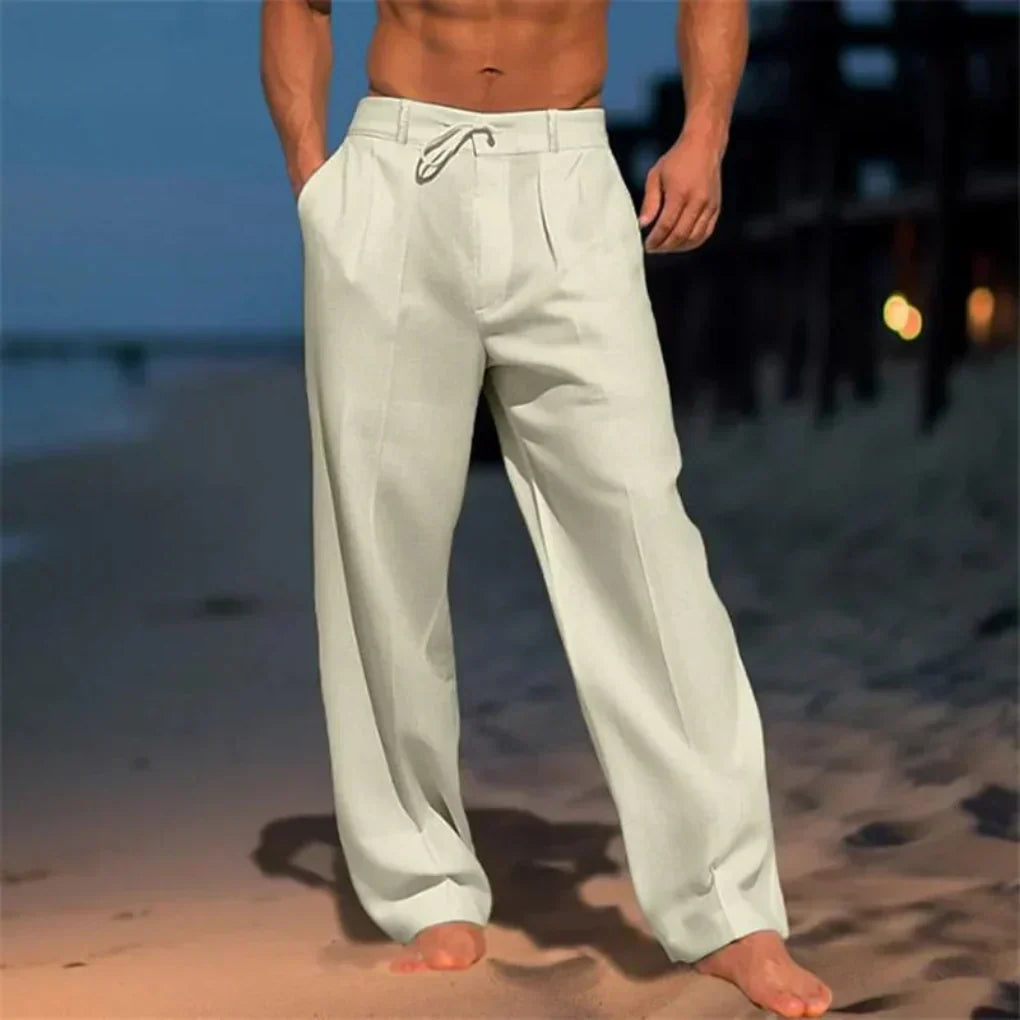 Men's Drawstring Pleated Straight Leg Trousers