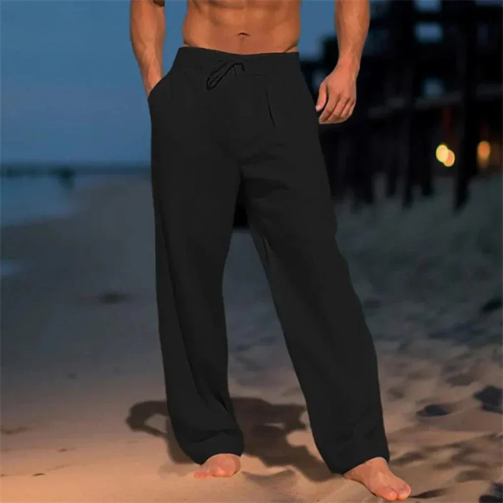 Men's Drawstring Pleated Straight Leg Trousers