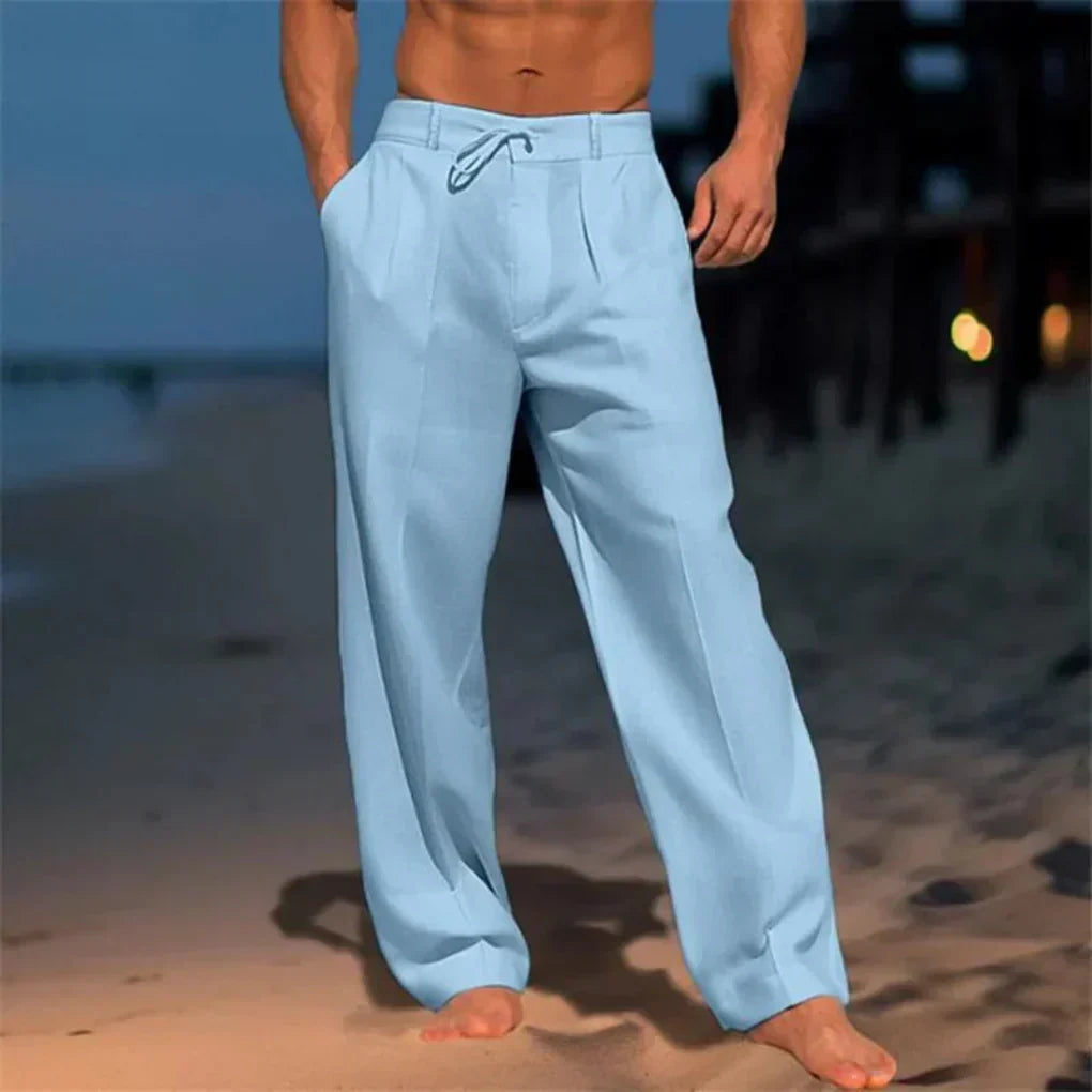 Men's Drawstring Pleated Straight Leg Trousers