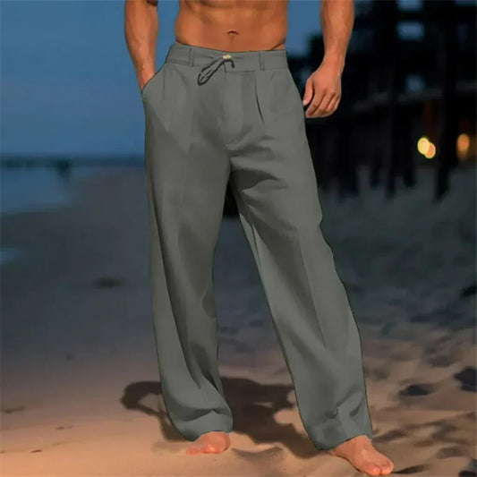 Men's Drawstring Pleated Straight Leg Trousers