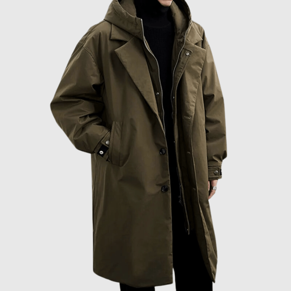 Men's Hooded Zipper Front Trench Coat