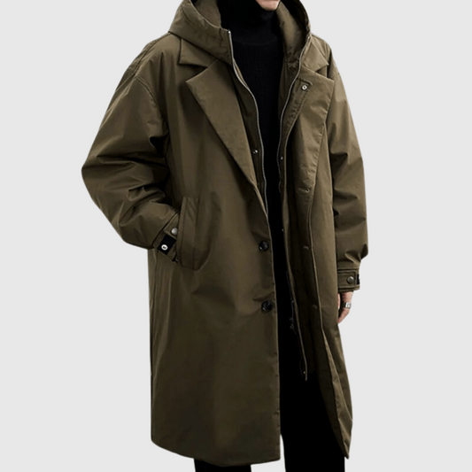 Men's Hooded Zipper Front Trench Coat