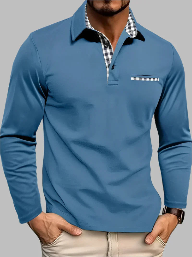 Men's Long Sleeve Contrast Trim Collared Polo Shirt