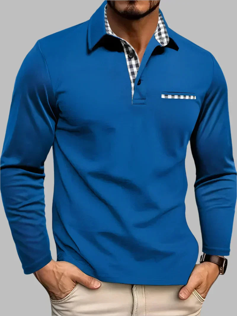 Men's Long Sleeve Contrast Trim Collared Polo Shirt