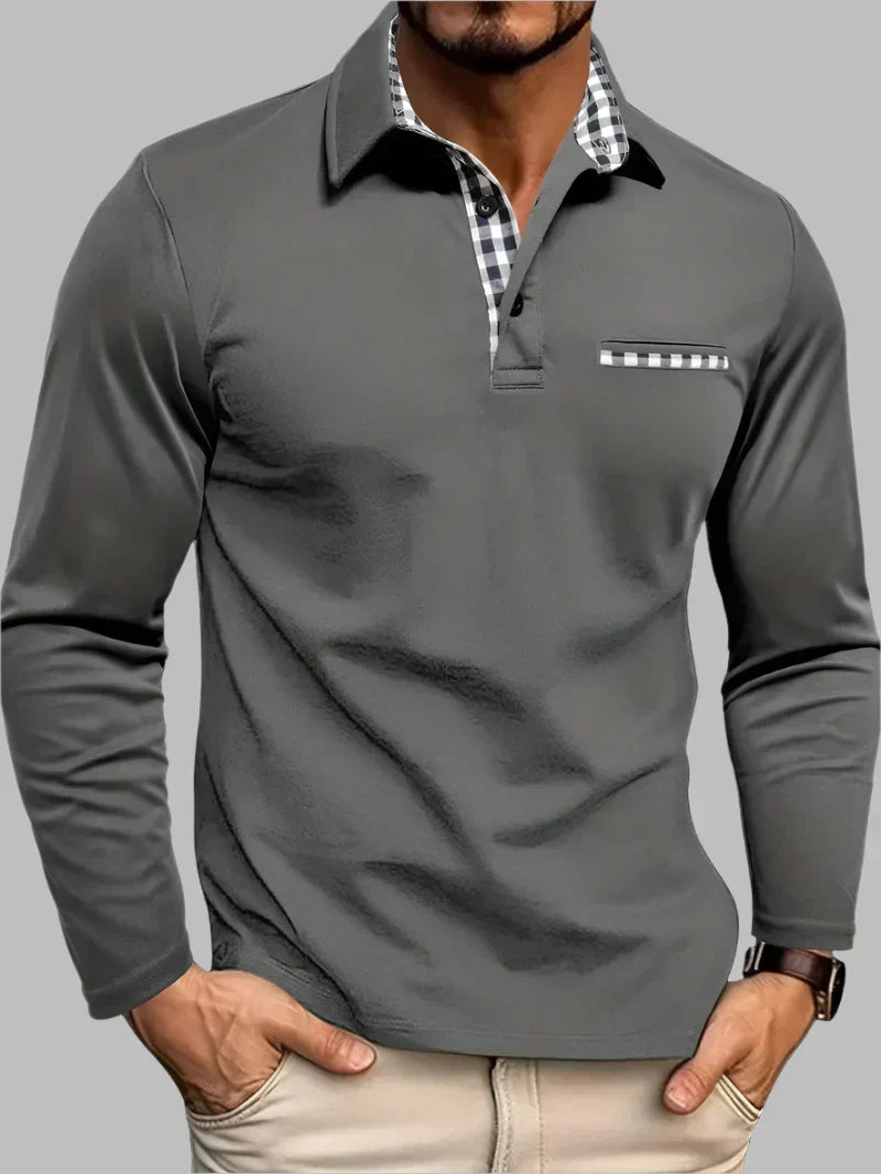 Men's Long Sleeve Contrast Trim Collared Polo Shirt
