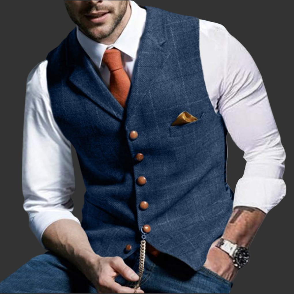 Men's Plaid Notch Lapel Single Breasted Waistcoat