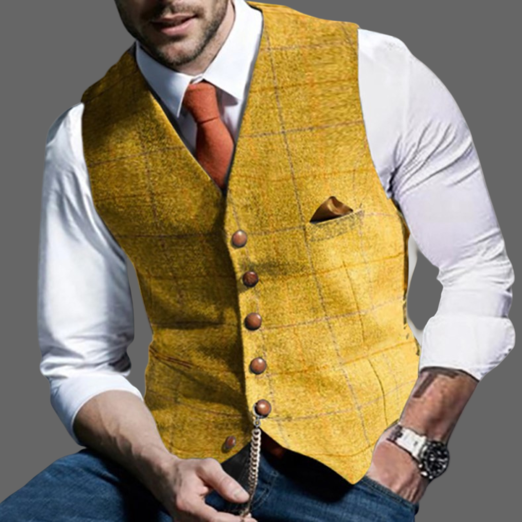 Men's Plaid Notch Lapel Single Breasted Waistcoat