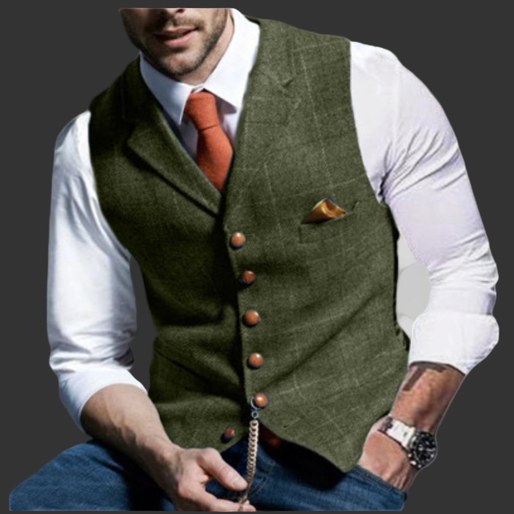 Men's Plaid Notch Lapel Single Breasted Waistcoat