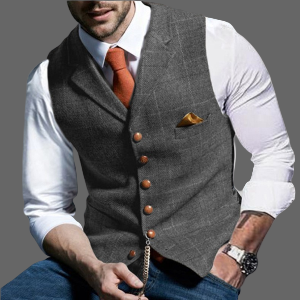 Men's Plaid Notch Lapel Single Breasted Waistcoat