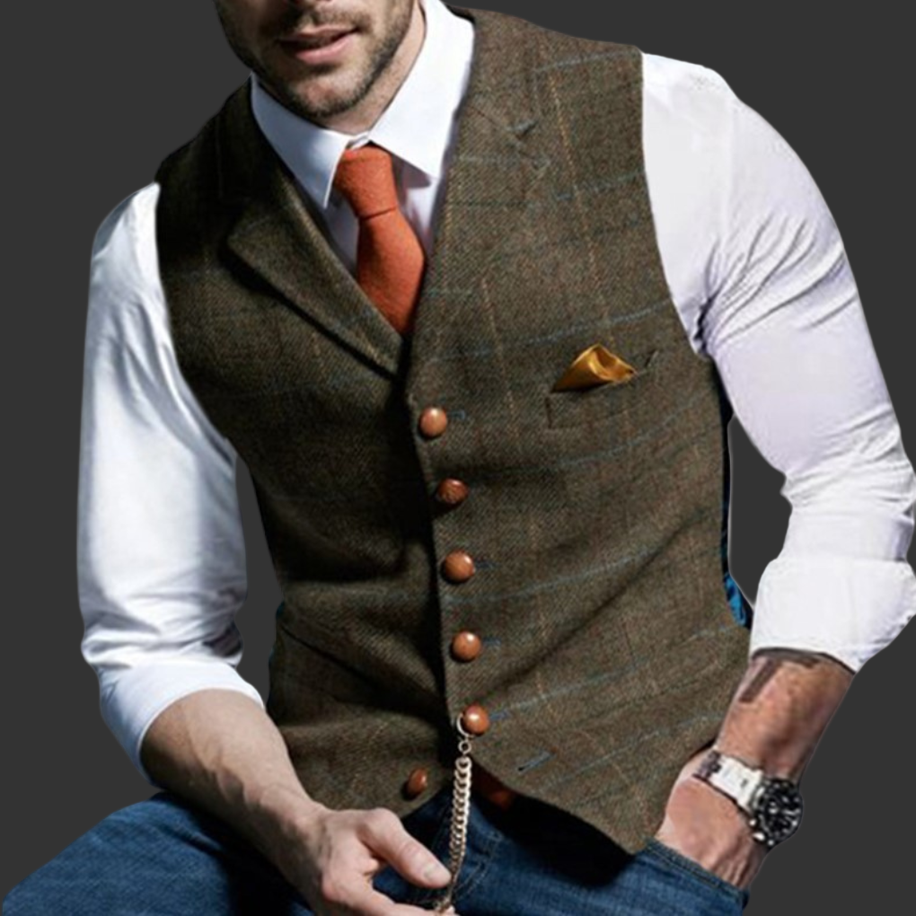Men's Plaid Notch Lapel Single Breasted Waistcoat