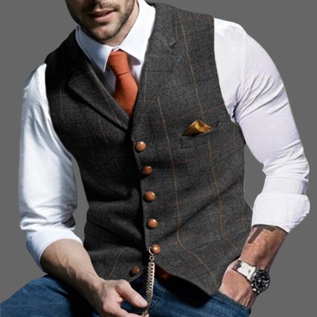 Men's Plaid Notch Lapel Single Breasted Waistcoat