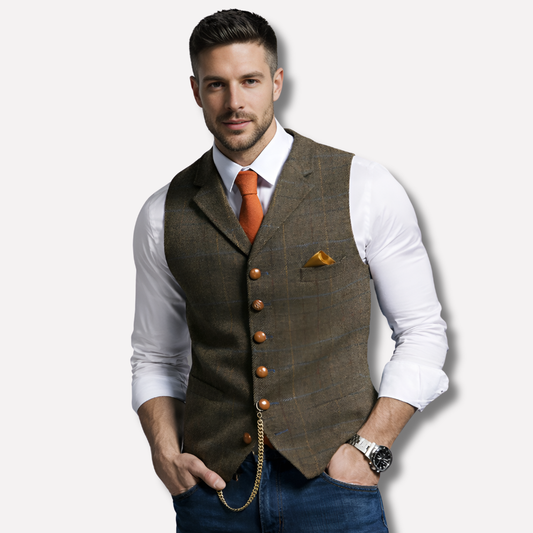 Men's Plaid Notch Lapel Single Breasted Waistcoat