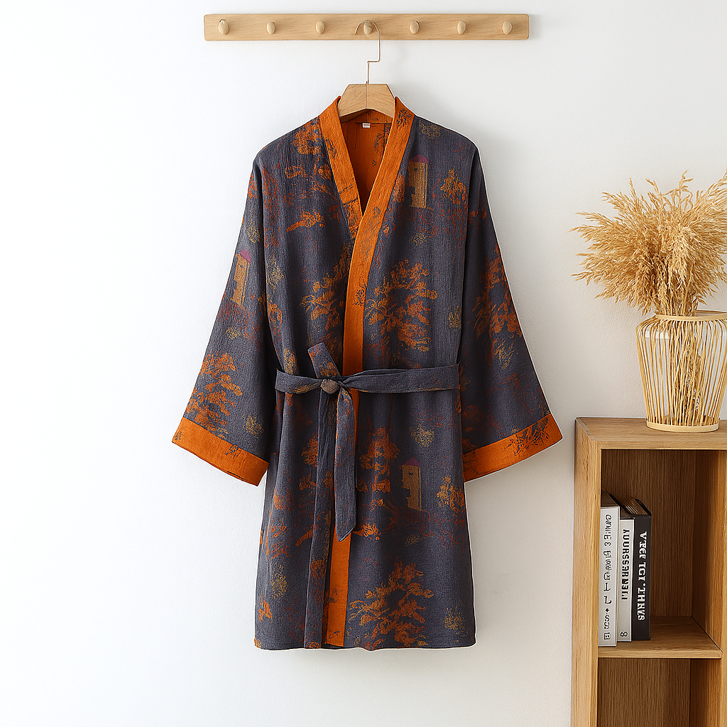 Men's Printed Belted Kimono Robe