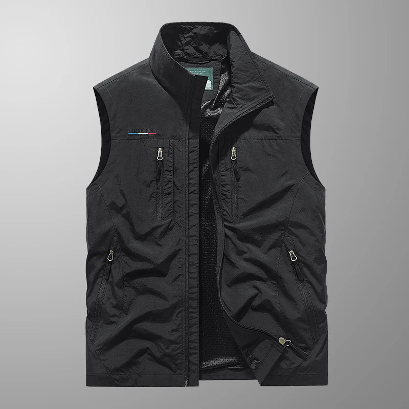Men's Stand Collar Zip Front Utility Vest