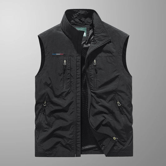 Men's Stand Collar Zip Front Utility Vest
